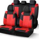 HChengkikz Car Seat Covers Full Set, Cloth Car Seat Covers, Quick Setup, Airbag Compatible Car Seat Protectors Universal for Most Cars, Trucks, SUVs (Black + red)