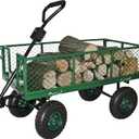 Backyard Expressions Heavy Duty 600 Lbs Capacity Mesh Steel Garden Cart Folding Utility Wagon with Removable Sides and (4) 10 Inch Wheels (Green)