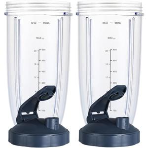 Upgrade Blender Cups Fit for Nutri bullet 600w/900w, Replacement Parts 32oz Cups with Flip-Top To-Go-Lids, Blender Accessories (2 Pack)