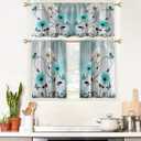 AAtter Teal Floral Kitchen Curtains and Valances Set 3 Piece Farmhouse Flower Vintage Rustic Country Butterfly Daisy Rod Pocket Small Short Tiers Living Room Bedroom Bathroom 52x18 inch + 26x36 inch*2