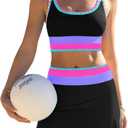 popvil High Waisted Bikini Sets for Women Tummy Control Swimsuits 3 Piece Bathing Suits Neon Swimwear with Skirt 2026 (Large, Black-purple)