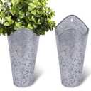 Vensovo 12 Inches Galvanized Wall Planters - 2 Packs Metal Tin Vases for Flowers Indoors, Farmhouse Hanging Planter Tall Flower Holder for Country Decor Outdoors, Silver