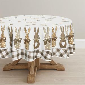 Horaldaily Easter Tablecloth 7070 Inch Round, Spring Carrots Bunny Washable Table Cover for Party Picnic Dinner Decor (Brown)