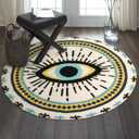 HAOCOO Blue Evil Eye Round Area Rug 3ft,Super Soft Velvet Vintage Non-Slip Boho Rug,Washable Creative Tribal Style Bedroom Rug Floor Carpet for Bathroom Door Mat Living Room Nursery Home Decor