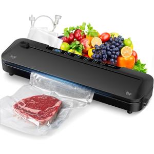 Vacuum Sealer Machine,75Kpa Precision Suction Power 6-in-1 Food Sealer with Digital Timer, Dry & Moist Food Modes, Compact Design with 10 Vacuum Bags & Bulit-in Cutter (Black)