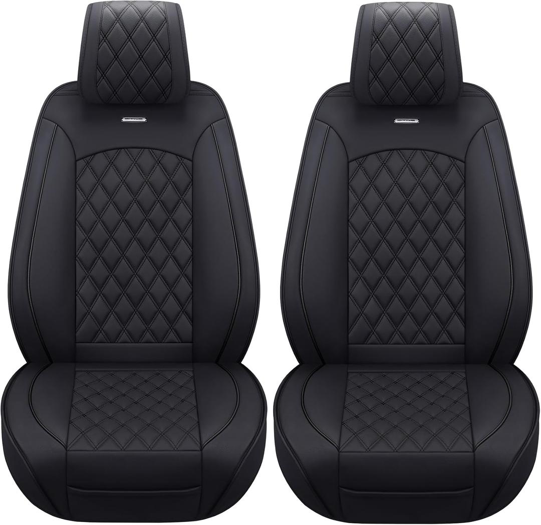 Front Car Seat Covers for Ford F150 F250 F350 F450 Truck (Black) | Custom Fit 2009-2026 F150 XLT STX XL, 2017-2026 F250 F350 F450 Super Duty Truck Crew/Regular/Extended Cab, Waterproof Leather