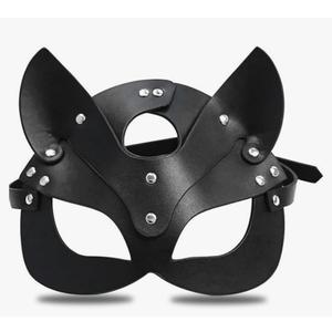 Cat Woman Eye Cover for Adults Women, Black Faux Leather Cat Ear Headpiece with Adjustable Strap, Halloween Cosplay Masquerade Costume Accessory for Party and Roleplay Outfits