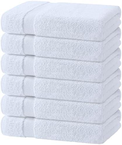 Wealuxe White Bath Towels 24x50 Inch, 6 Pack - Extra Absorbent Cotton Towel Set for Bathroom
