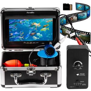 Underwater Fishing Camera, 7" LCD Monitor with 10000mAh, Waterproof Portable Fish Finder, Underwater Camera for Fishing & Ice Fishing, 32GB DVR, IR LED 98FT Fish Cam for Ice Lake Boat Fishing