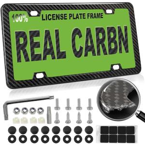 Real Carbon Fiber License Plate Frame 100% Pure Carbon Fiber Frame Black License Plate Holder Cover Universal Car Tag Frame for Men/Women Gift - 1 Pack 4 Hole