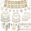 178Pcs Baby in Bloom Baby Shower Decorations-Wildflower Paper Plates and Napkins Kit Girls Floral Baby Shower Dinnerware Serves 24
