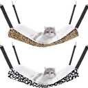 Jetec 2 Pieces Reversible Cat Hanging Hammock Soft Breathable Pet Cage Hammock with Adjustable Straps and Metal Hooks Double Sided Hanging Bed for Small Dogs Rabbits(Leopard and Dot,M)