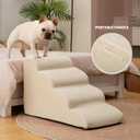 Aodisman 4-Step Dog Stairs and Ramp for Beds or Couches,Non-Slip Sturdy Pet Steps for Small Dogs and Cats,17.4" H,Beige