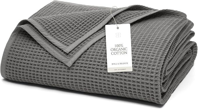 Ultimate Comfort Single Layered Blanket with 100% Organic Cotton by Boll & Branch, Full/Queen, Luxury 100% Organic Cotton - Soft, Lightweight and Breathable - Textured Waffle Weave Design