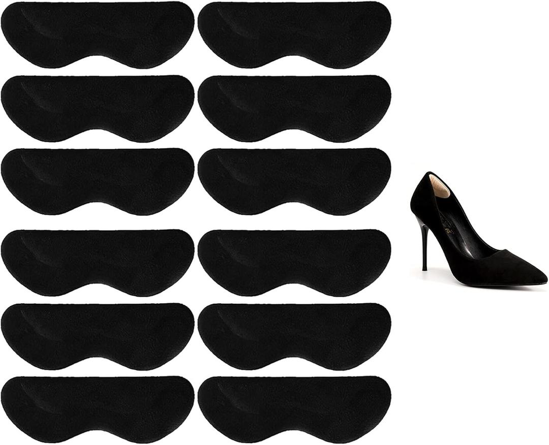 Suede Heel Pads & Grips - Prevent Blisters & Slipping, Filler for Loose Shoes (6 Black)
