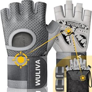 WULIVA Workout Gloves for Men and Women - Ideal for Light & Medium Gym Exercise Training & Cycling, Includes Padded Design, Detachable Wrist Strap & Storage Mesh Bag M