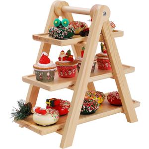 3 Tier Wooden Dessert Stand, Rustic Pine Cupcake Display Stand (5.9 Wide), A-Frame Tiered Tray for Pastries, Snacks, Party Table & Kitchen Decor