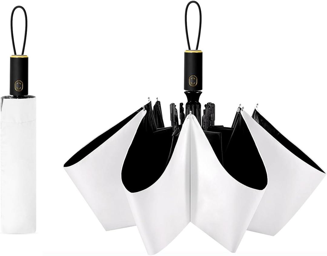 Cuby UV Sun Umbrella Compact Folding Umbrella lightweight Portable Manual Travel Umbrella for Rainproof & 99% UV Protection with Black Anti-UV Coating (White)