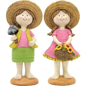 Spring Fairy Garden Figurines, Resin Summer Sunflower Garden Statue Set - H9inch Miniature Figurines Decor Indoor & Outdoor, Summer Decorations for Home, Yard, Patio Decor (Pink)