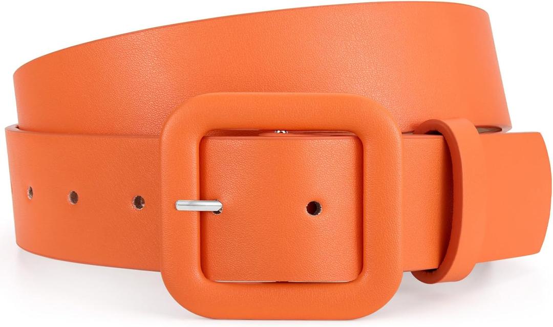 WHIPPY Women Leather Belt Candy Color Fashion Square Buckle Belt Ladies Belt for Jeans Pants Dresses