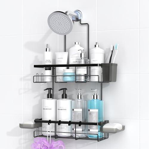 AKTECKE Shower Caddy Hanging Bathroom Organizer: Rustproof Shelf for Inside Shower - No Drilling Racks Over Showerhead - Bath Shelves for Shampoo Soap Black
