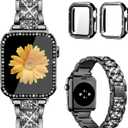 Mesime Compatible for Apple Watch Band with Screen Protector Case, Jewelry Replacement Bands 46mm 45mm 44mm 42mm 41mm 40 mm 38mm 2 Pack Protective Cover for iWatch Series 11/10/9/8/7/6/5/4/3/2/1/SE Women (Black)