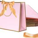 baotongle 6pcs Thank You Gift Bags with Handle Welcome Bags Return Gifts with Bow Ribbon for Wedding Bridesmaid Baby Shower Housewarming Birthday Summer Christmas Vacation(Pink with Gold Edge, 28x20x10cm/11x7.8x4inches)