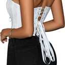 Remidoo Corset Tops for Women Strapless Lace Up Overbust Corset Bustier Sexy Night Out Crop Tank Top White Small
