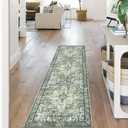 SIILOOM 2x7 Runner for Hallways, Green Non-Slip Washable Kitchen Runners, Vintage Boho Runner Printed Rug with Non-Shedding, Soft Medallion Floor Carpet Rugs for Laundry Bedroom Entryway