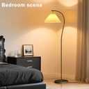 Modern Black Arc LED Floor Lamps, Bright 12W Three-Color Dimming Bulb, Wavy Pleated Lamp shade,Curved Standing Reading lamps for Living Room Bedroom Office Farmhouse, Cute Rustic Vintage Tall Lights
