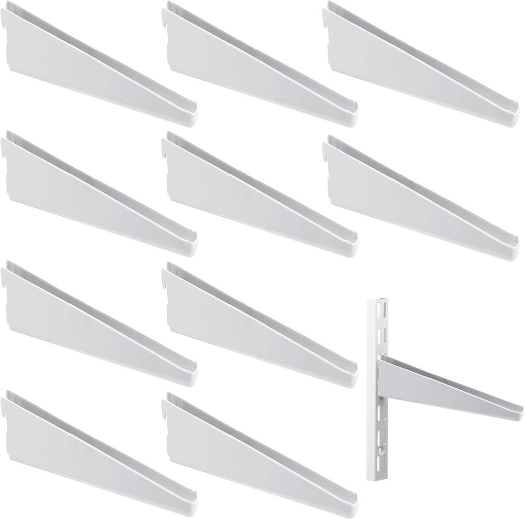 Yalikop 10 Pack Adjustable Shelf Brackets for Double Track System Closet Organization Heavy Duty Wire Shelf Brackets (White,4.7 Inches)