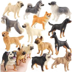 EOIVSH 12PCS Realistic Dog Figurines Toy, Plastic Puppy Figures Set, Dogs Figures Cake Toppers Birthday Gift for Kids Toddlers