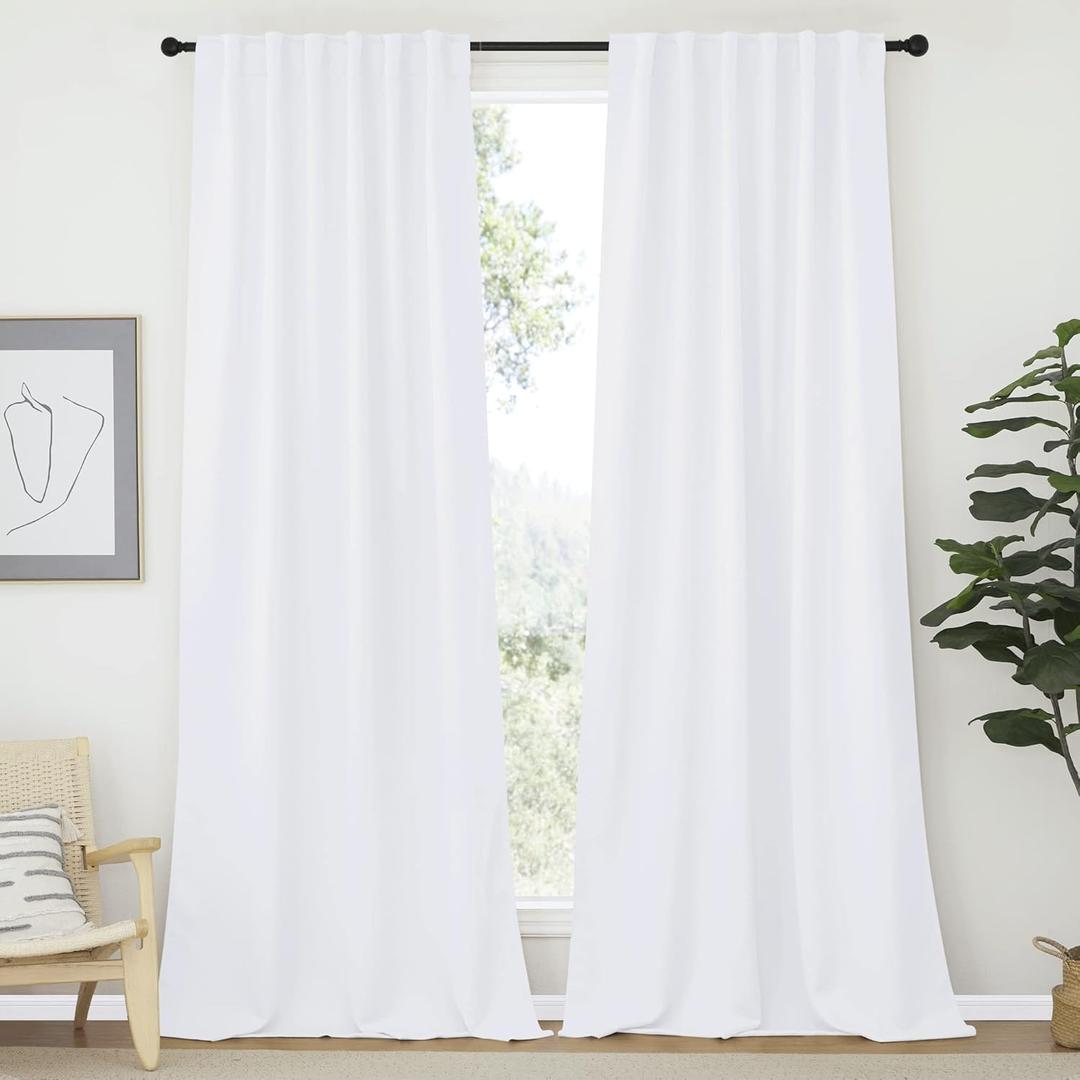 NICETOWN Window Treatment Curtains for Guestroom, (Pure White Color) W52 x L108, 2 PCs, Back Tab/Rod Pocket Draperies for Apartment