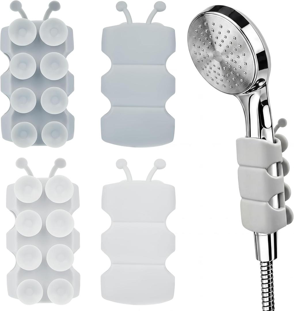 Riakrum 4 Pieces Silicone Shower Head Holder Universal Relocatable Silicone Shower Bracket Non Drilling Movable Fixed Seat Handheld Accessories