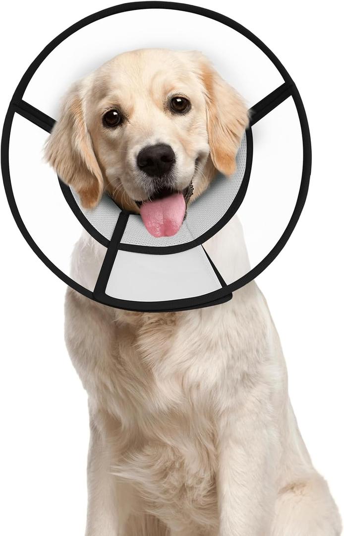 Dog Cone Collar After Surgery to Stop Licking, with Soft Waterproof Liner, Transparent PVC, for Large Medium Dogs, Elizabeth Neck Recovery Collar ALtermative(XS,Grey) (XXL)