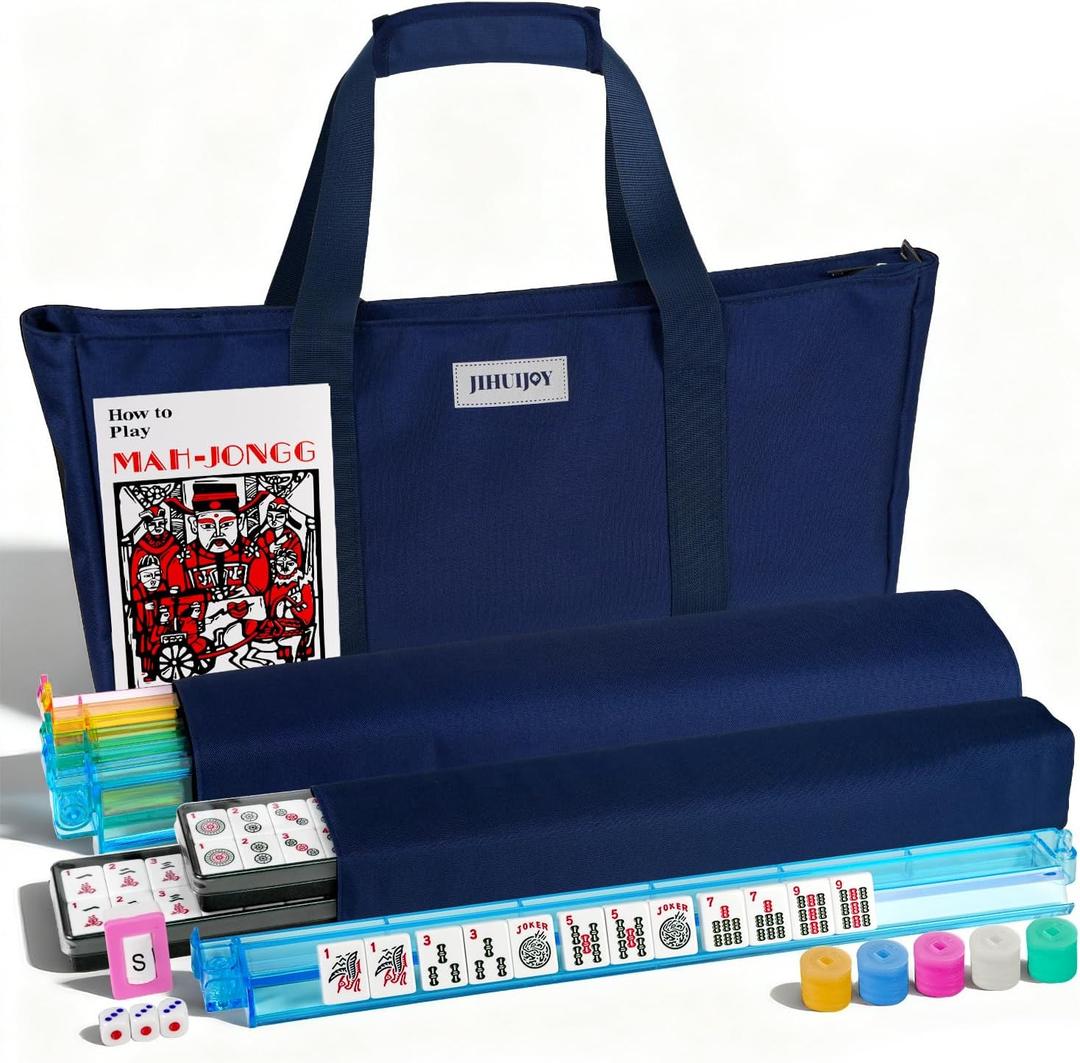 166 Pcs Melamine American Mahjong Tiles Set with Carrying Bag, Racks, Pushers, Dice & Instructions | Complete Game Set for Beginners & Adults, Portable for Travel, Home and Family Game Night