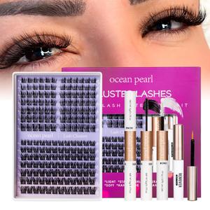 Ocean Pearl Lash Clusters Kit 168pcs,10-18mm manga/anime-inspired lashes clusters,spike-effect cluster lashes, Eyelashes,DIY Cluster Eyelash Extensions kit with lash bond+seal+remover+tweezers-M37+M30