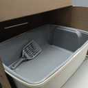 Amazon Basics Large Cat Litter Box with High Sides, Open Top for Easy Access, Includes Scoop with Storage, 19" x 15" x 11.75", Grey/Beige