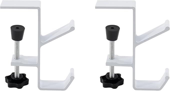 Desk Mount Bag Holder Hook Clamp,On Backpack Hanger Portable Desk Mount Headphones Holder for Reduce Desk Clutter Table Desk Table Hanging Storage (4 Pcs-Double Hook White)