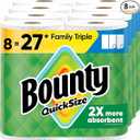 Bounty Quick-Size Paper Towels, White, 8 Family Triple Rolls = 27 Regular Rolls