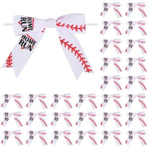 30 Pcs Baseball Printed Ribbon Bows 3 Inch Twist Tie Crafts Small Bows for Gift Wrapping, Baby Shower,Wedding, Party Favors, Cake Pops,Treat Bags (Baseball)