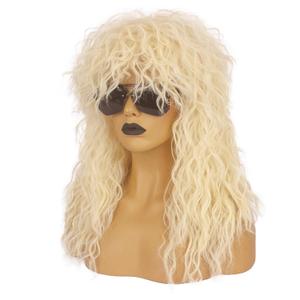 80s Rock Mullet Wig for Men and Women Long Curly Disco Punk Rock Party Funny Wig Halloween Costume Wig Blonde