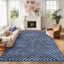 Area Rug 9x12 Living Room Rug Non Slip Modern Bedroom Stain Resistant Dining Room Throw Rug Geometric Area Rug Low Pile Untra Soft Contemporary Accent Carpet for Home Office, Navy