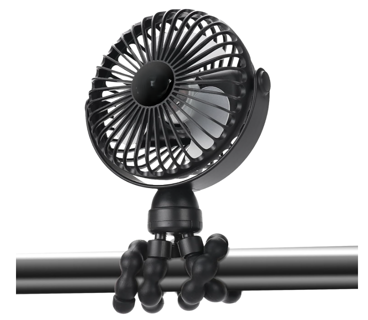 1 Pack Multifunctional Portable Stroller Fan 4 Speed 6600rpm High Speed Usb Rechargeable Personal Mini Handheld Fan Extended Tripod For Desktop Winding Kids Bed Treadmill Bike Golf Cart Outdoor Travel