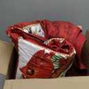 Luxudecor Christmas Quilt Set Twin Size Cardinal Birds Quilt Poinsettia Holly Mistletoe Patchwork Bedspread Bedding Set Soft Microfiber Bed Cover with Pillow Shams 68"x 86"