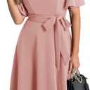 Bbonlinedress Women Midi Vintage Cocktail Party Tea Dress Short Sleeve Formal Wedding Guest Church Modest Dress (Pink, XL)
