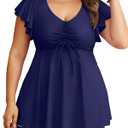 Plus Size Tankini Swimsuits - Women Two Piece Bathing Suit with Shorts Swimwear Ruffle Sleeve 2025 (20 Plus, Navy Geometry)