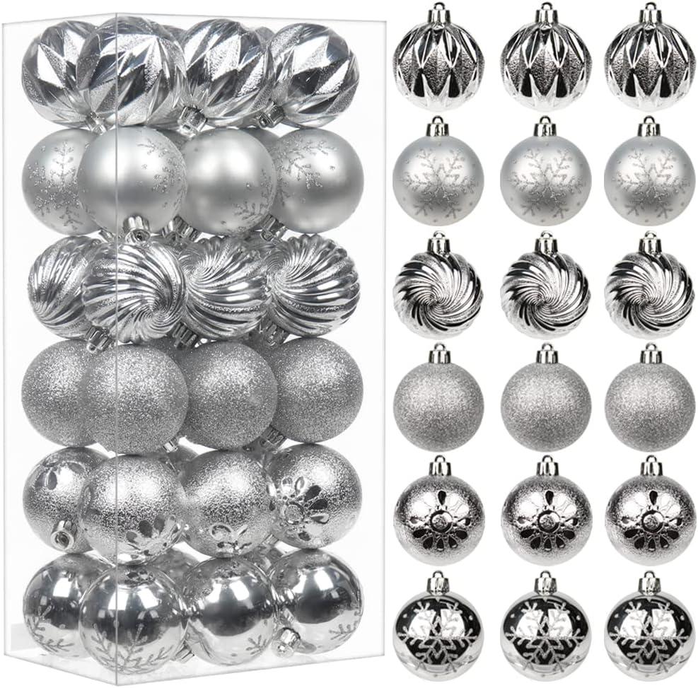 2.36" Christmas Ball Ornaments 36 Pcs Christmas Tree Decorations Set Shatterproof Silver Small Christmas Ornaments Balls with Hanging Loop for Holiday Party Wreath Xmas Tree Decor
