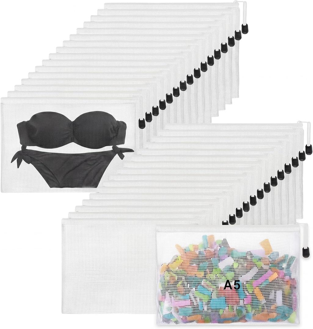 Jetec 32 Pcs Mesh Zipper Bags Toy Storage Bikini Organizer Bag Bolsas Para Guardar Trajes De Bano Waterproof Zipper Reusable Pouch Puzzle Multipurpose for Storage Office(White,9 x 7 Inch)