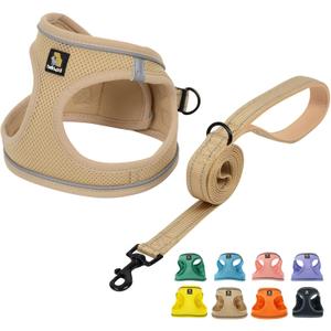 BELLA & PAL Step in Vest Harness for Small and Medium Dogs, No Pull Small Dogs Harness with Leash Set, Comfortable Air Mesh Dog Vest Harness with Reflective Strip (Khaki, S)